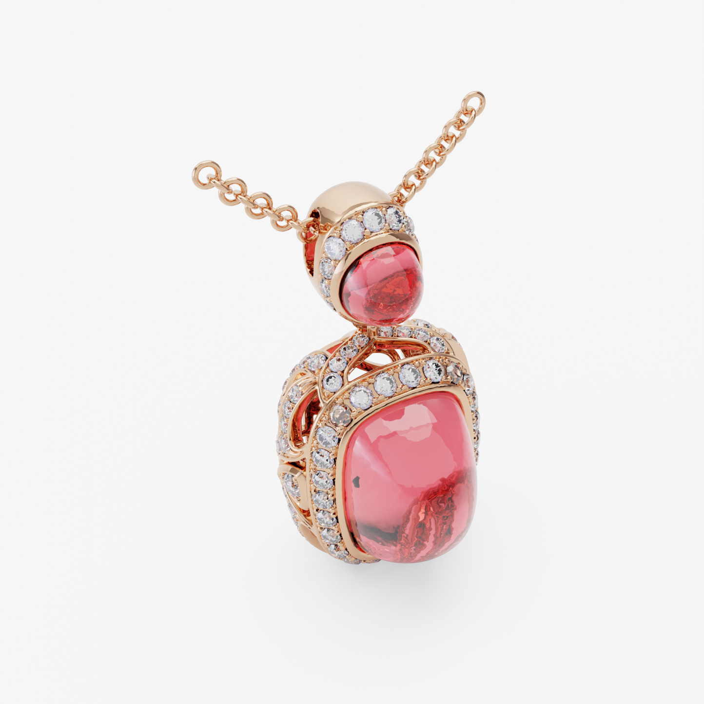 Rubellite & Diamond Pendant, Rose Gold