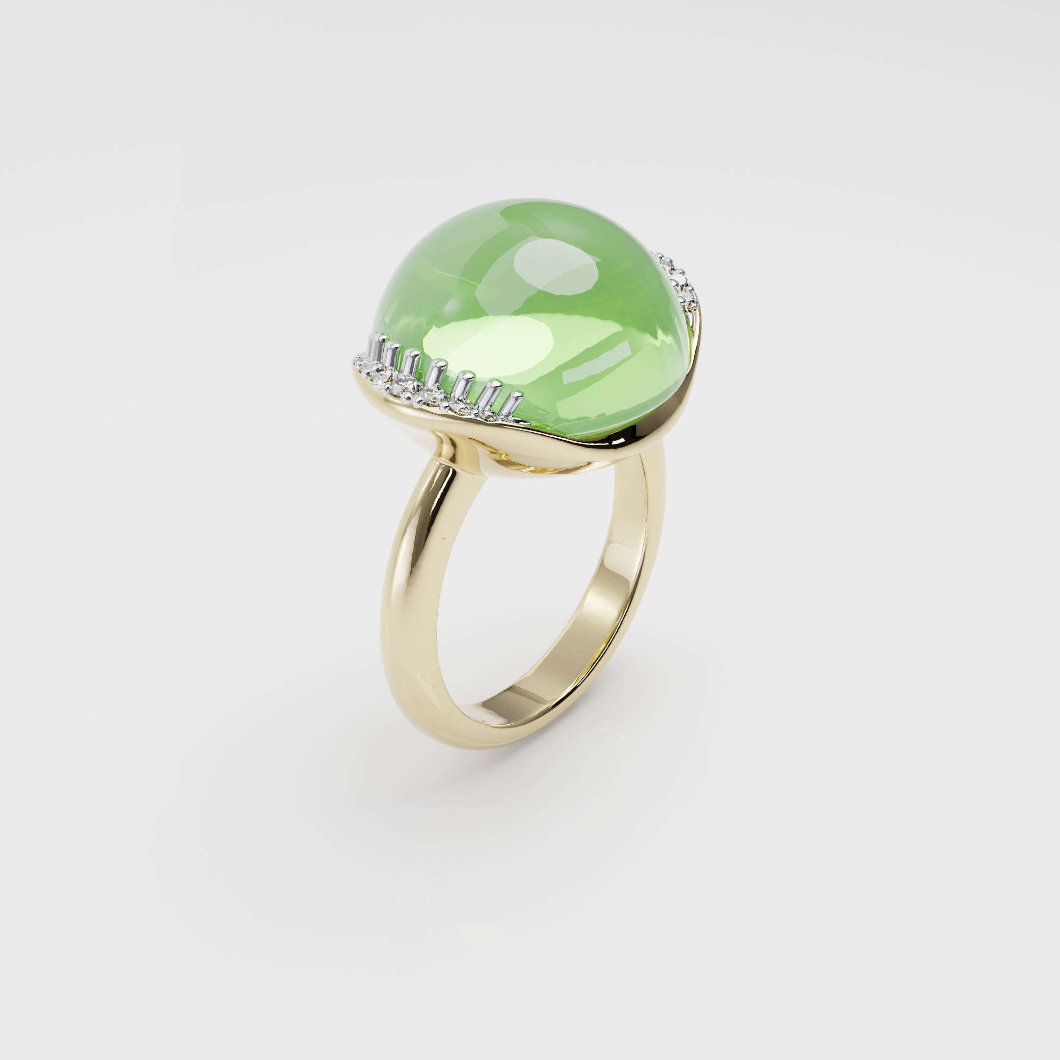 Green Calcedony & Diamond Ring, Yellow Gold