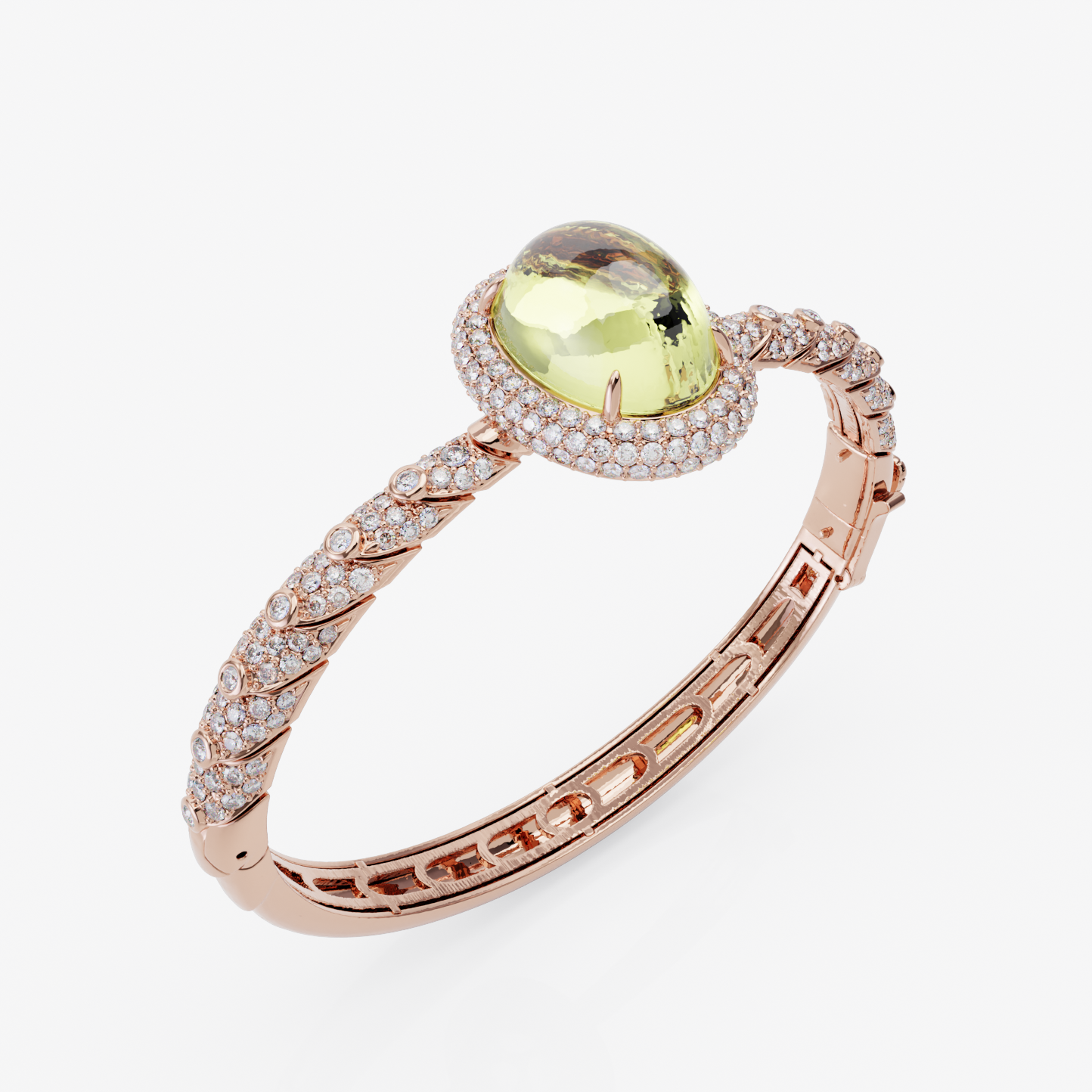 Green Amethyst & Diamond Bangle, Rose Gold