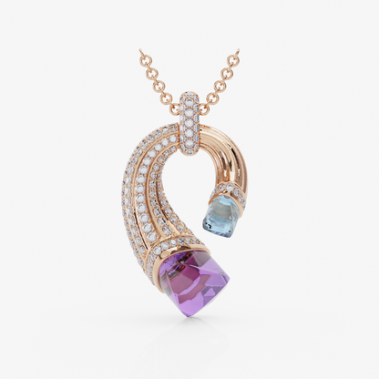 Amethyst, Aquamarine & Diamond Pendant, Rose Gold