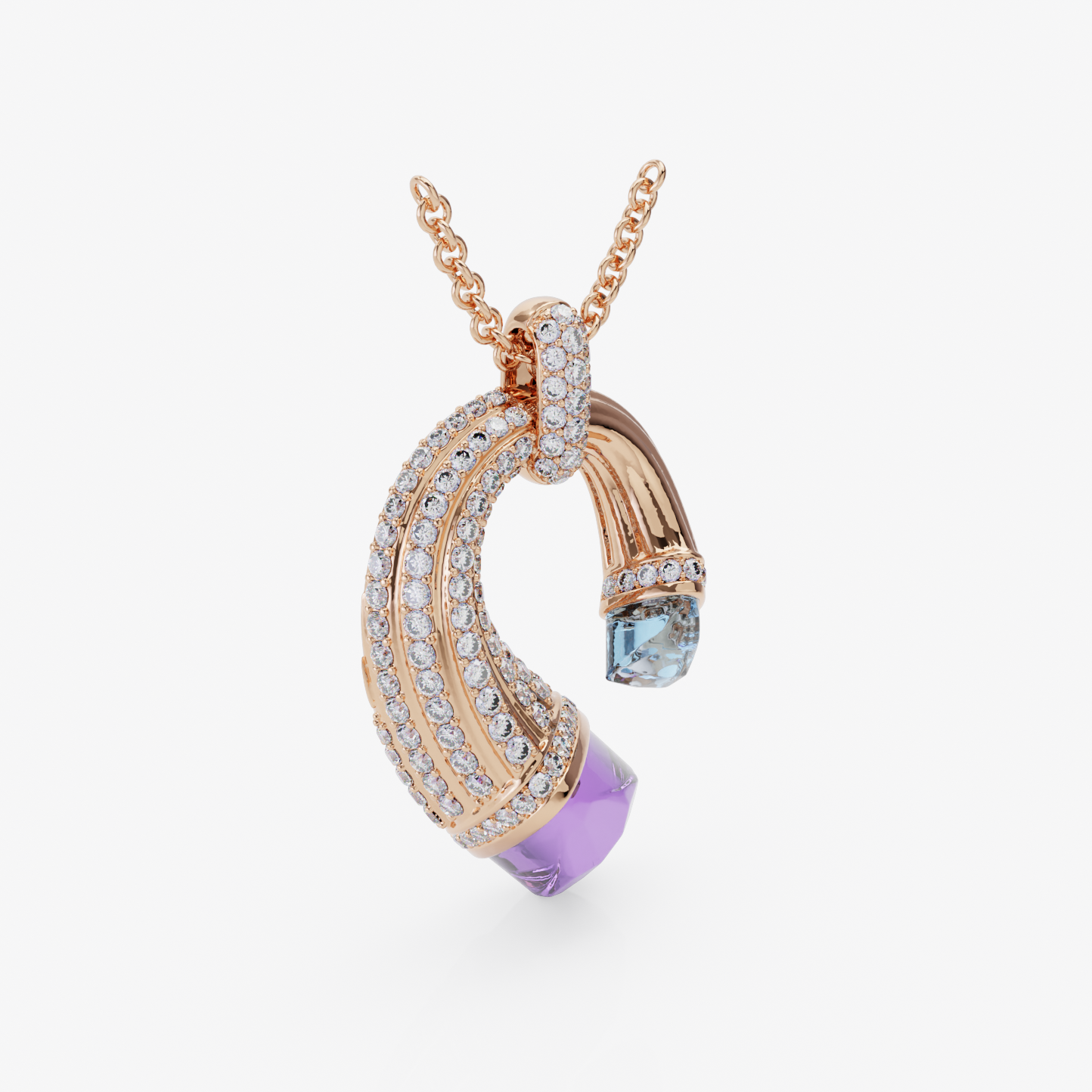 Amethyst, Aquamarine & Diamond Pendant, Rose Gold