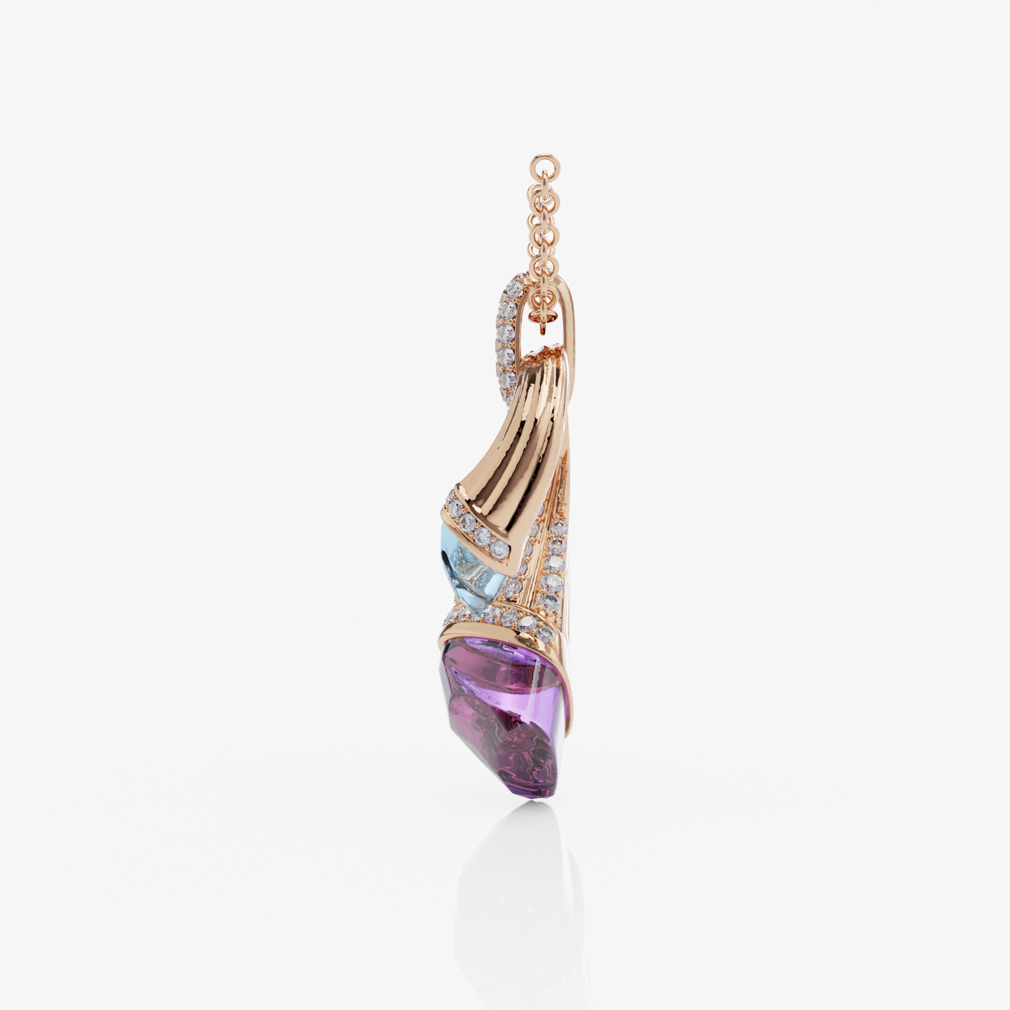 Amethyst, Aquamarine & Diamond Pendant, Rose Gold