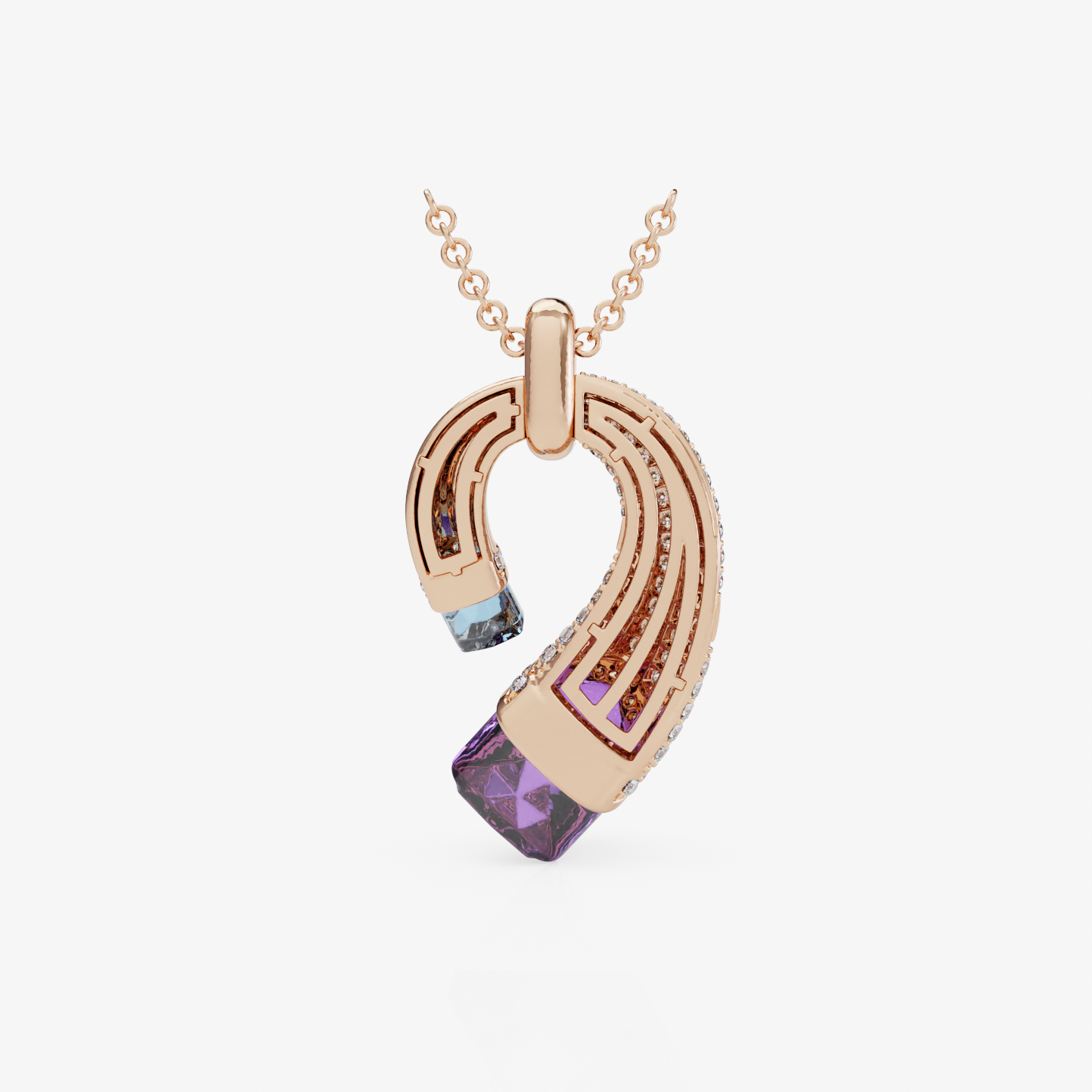 Amethyst, Aquamarine & Diamond Pendant, Rose Gold