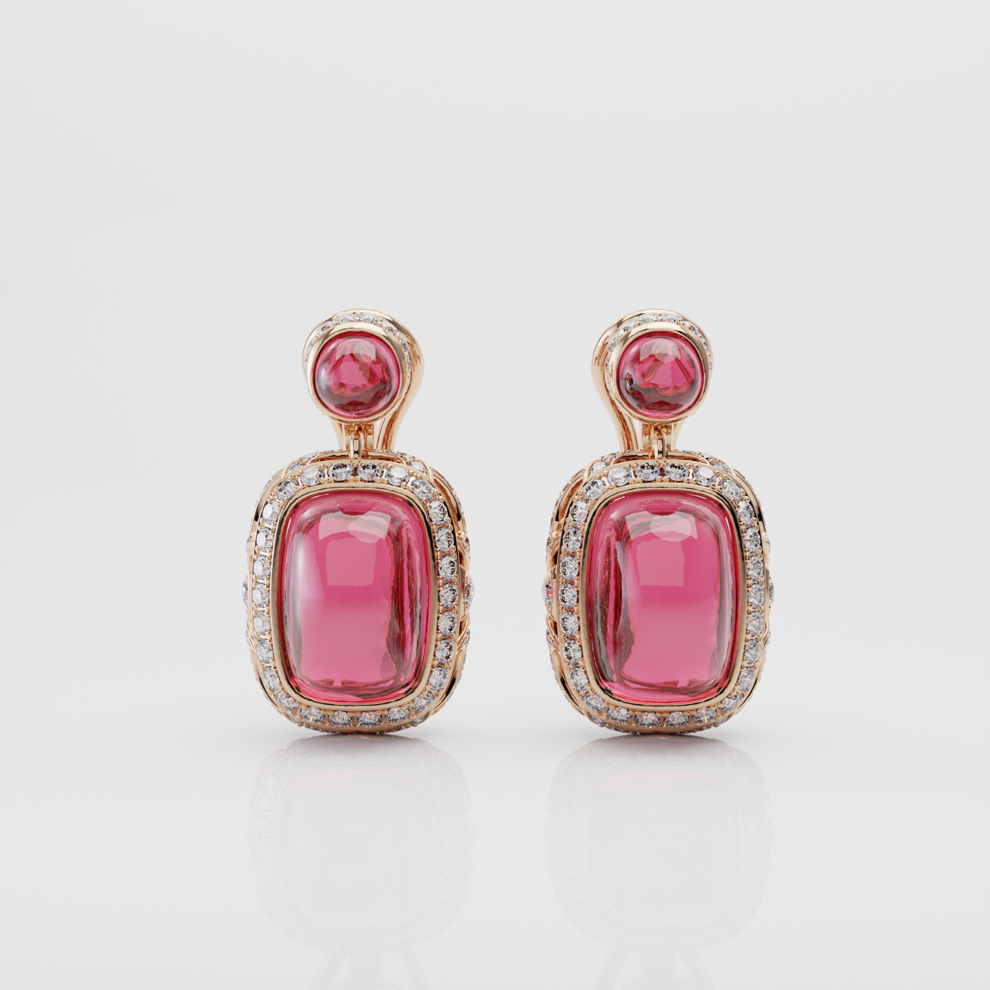 Rubellite & Diamond Earrings, Rose Gold