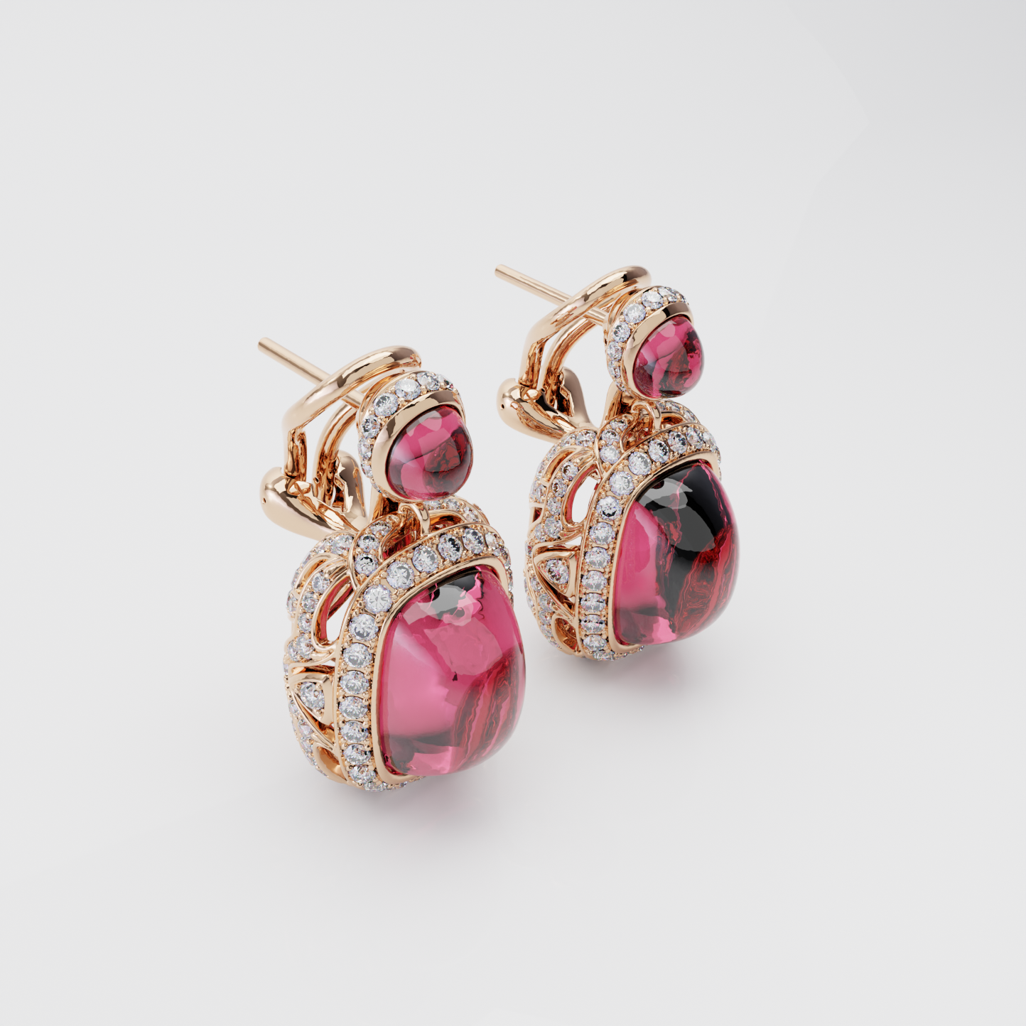 Rubellite & Diamond Earrings, Rose Gold