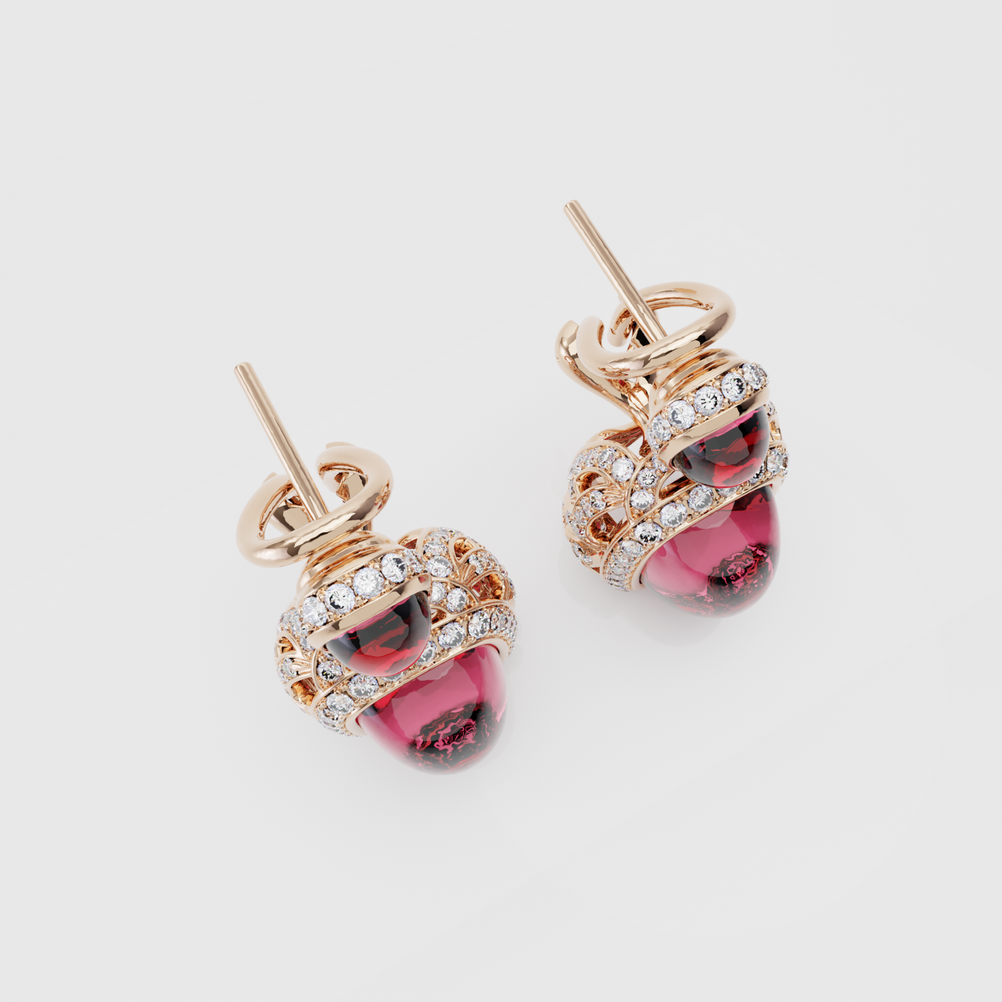 Rubellite & Diamond Earrings, Rose Gold