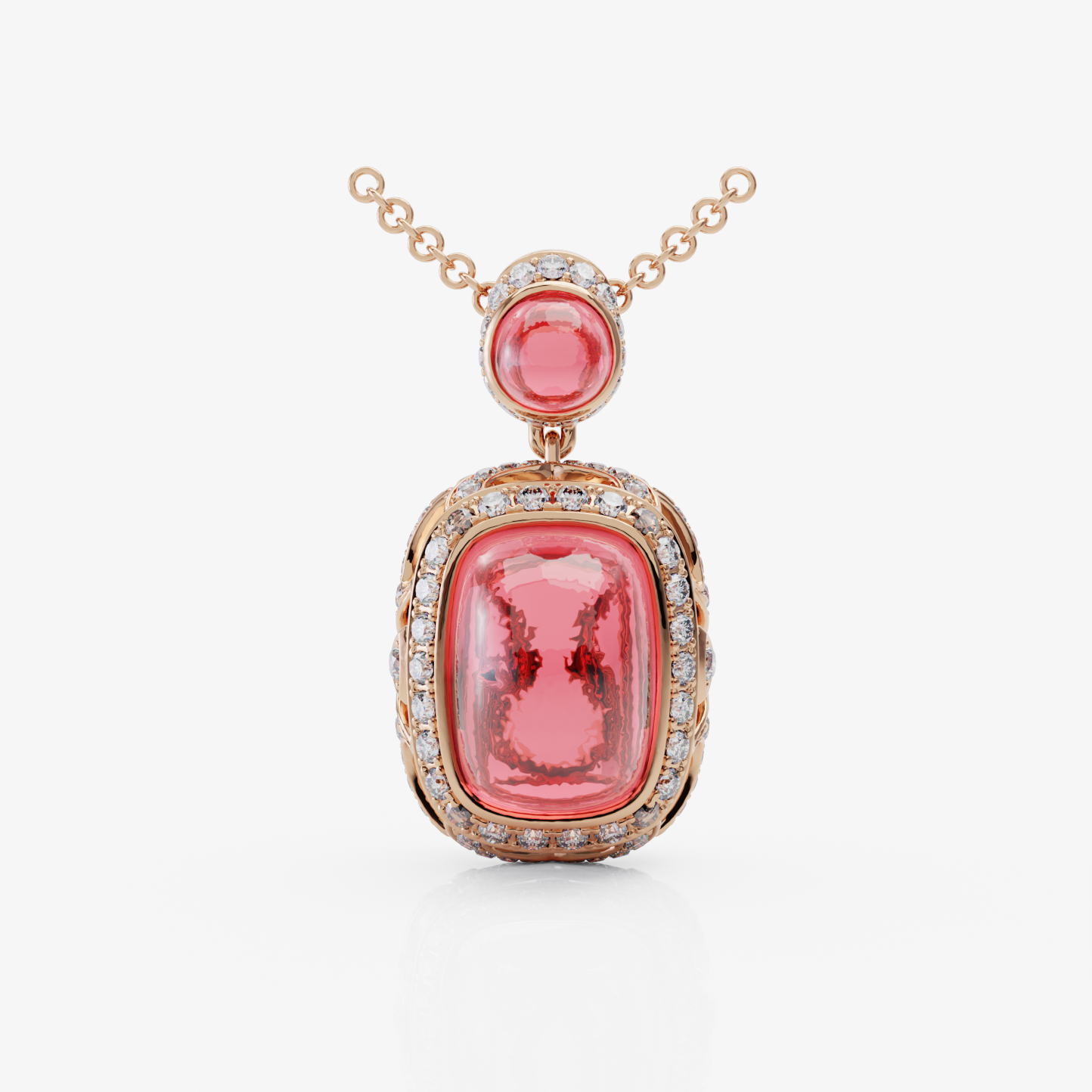 Rubellite & Diamond Pendant, Rose Gold