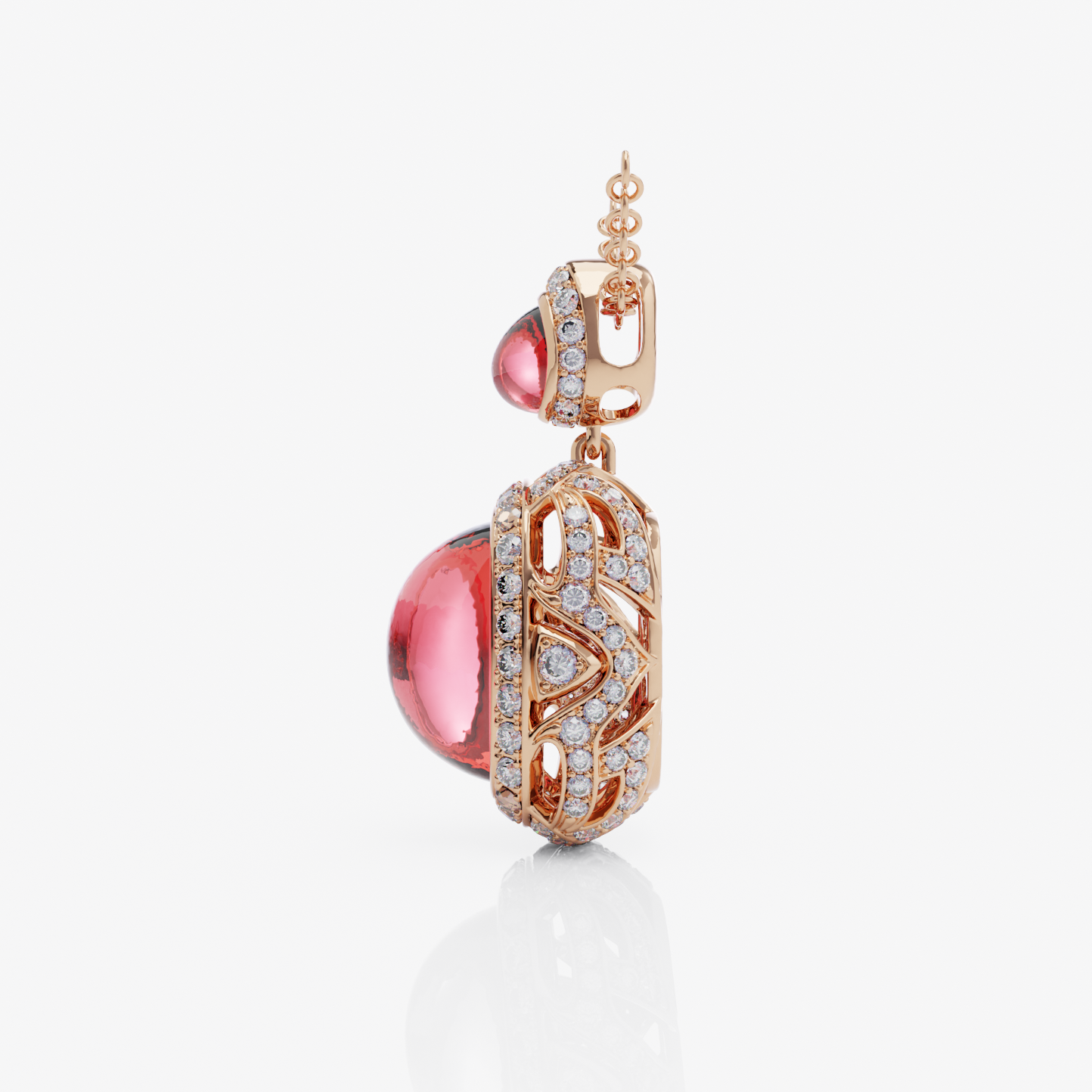 Rubellite & Diamond Pendant, Rose Gold