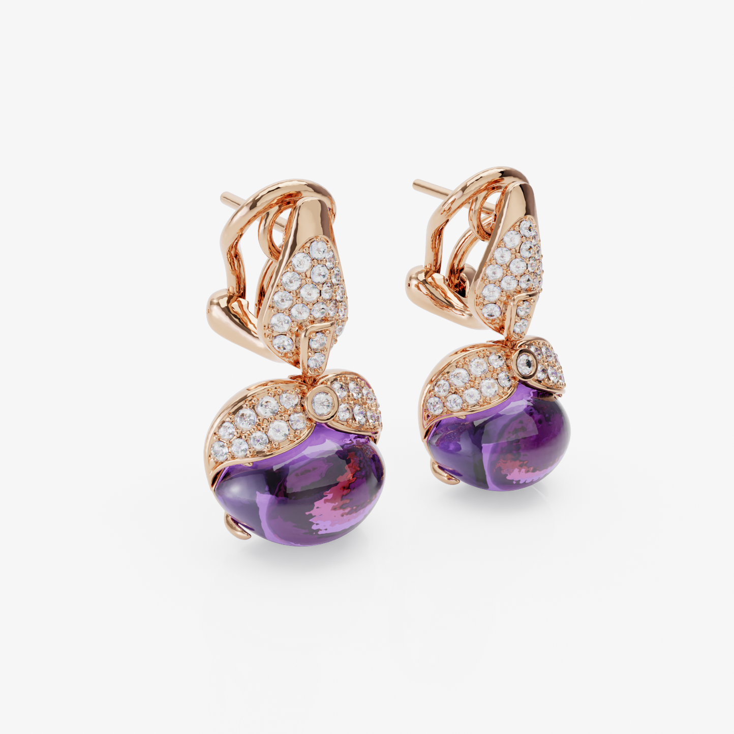 Amethyst & Diamond Earrings, Rose Gold