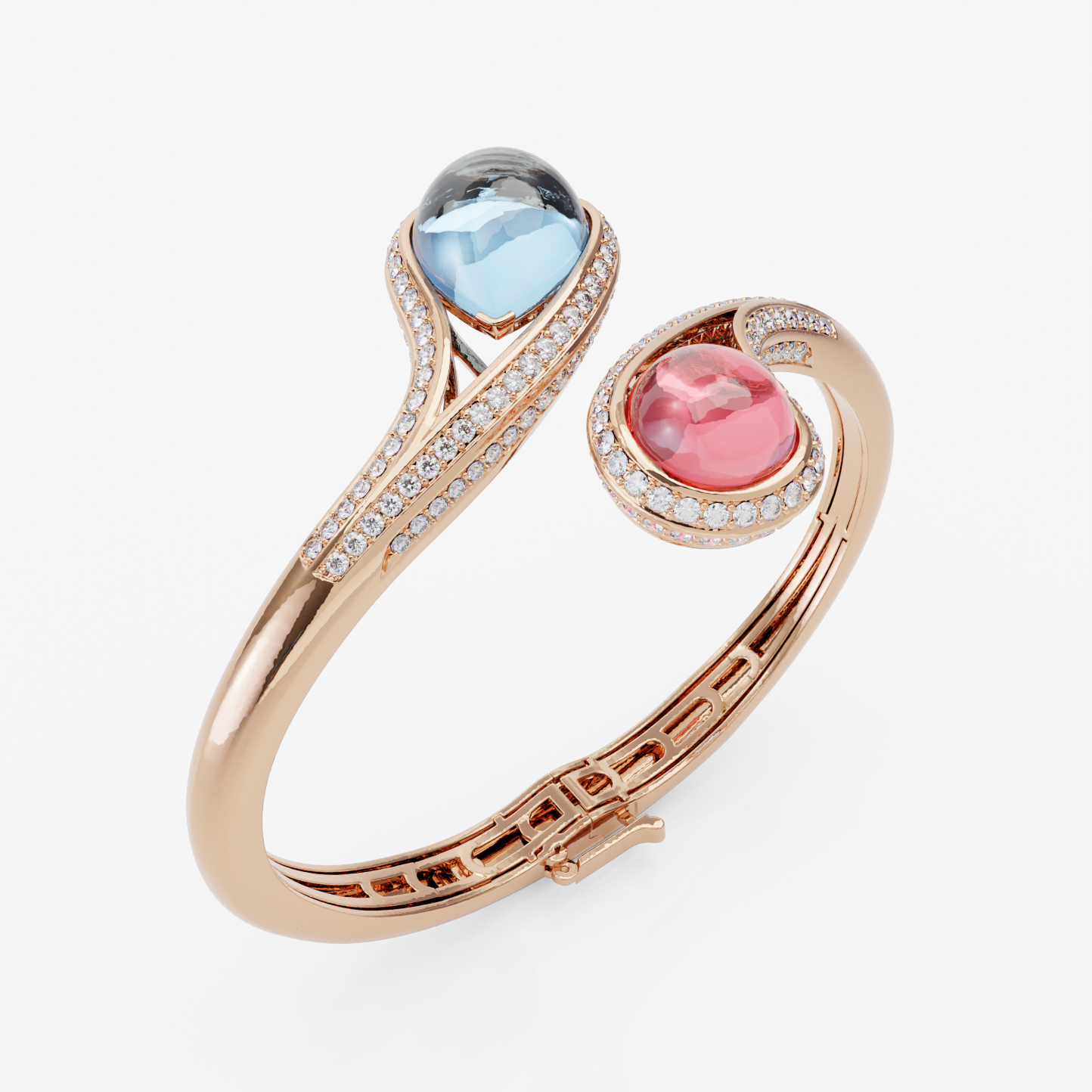 Blue Topaz, Ruby GF & Diamond Bangle, Rose Gold