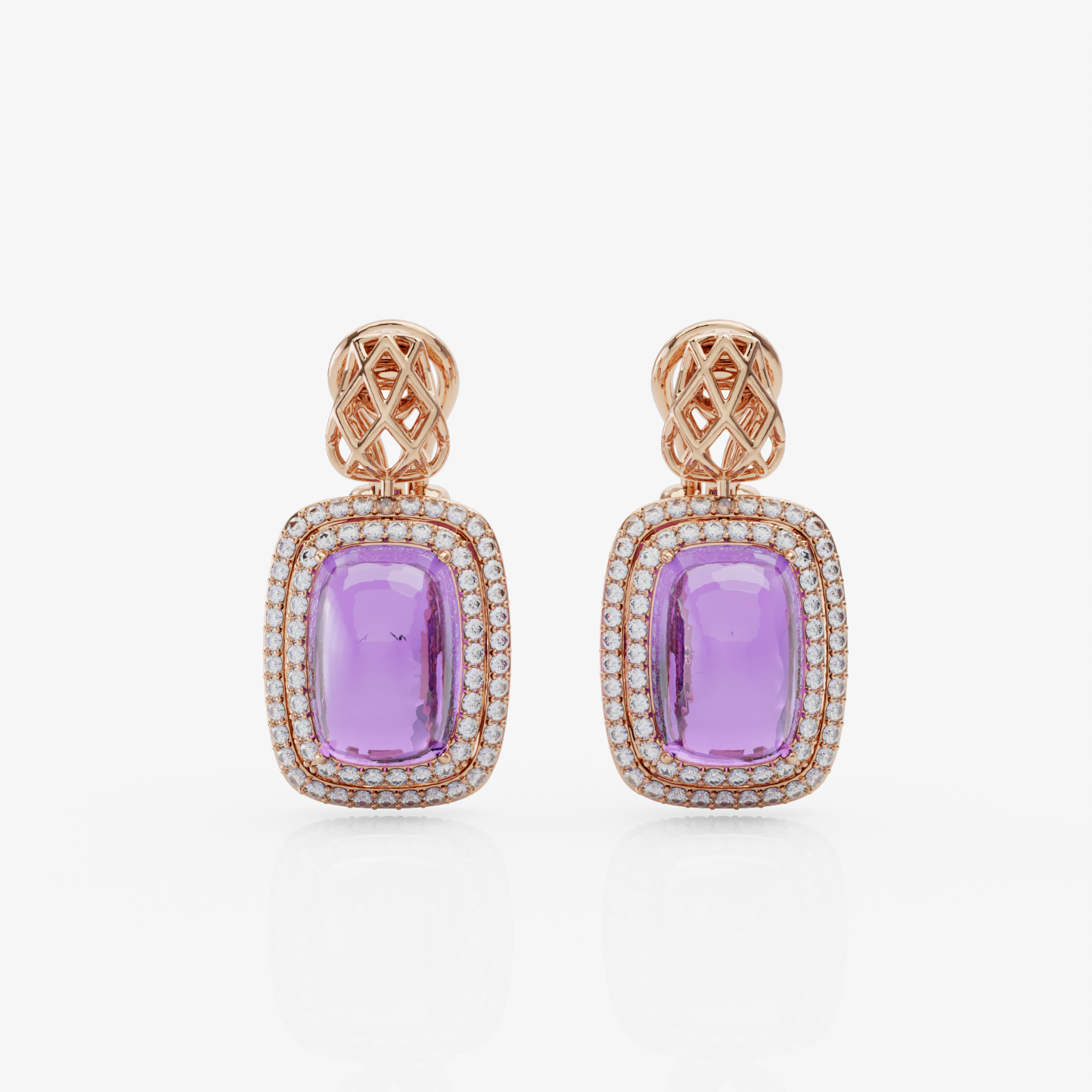 Amethyst & Diamond Earrings, Rose Gold-2