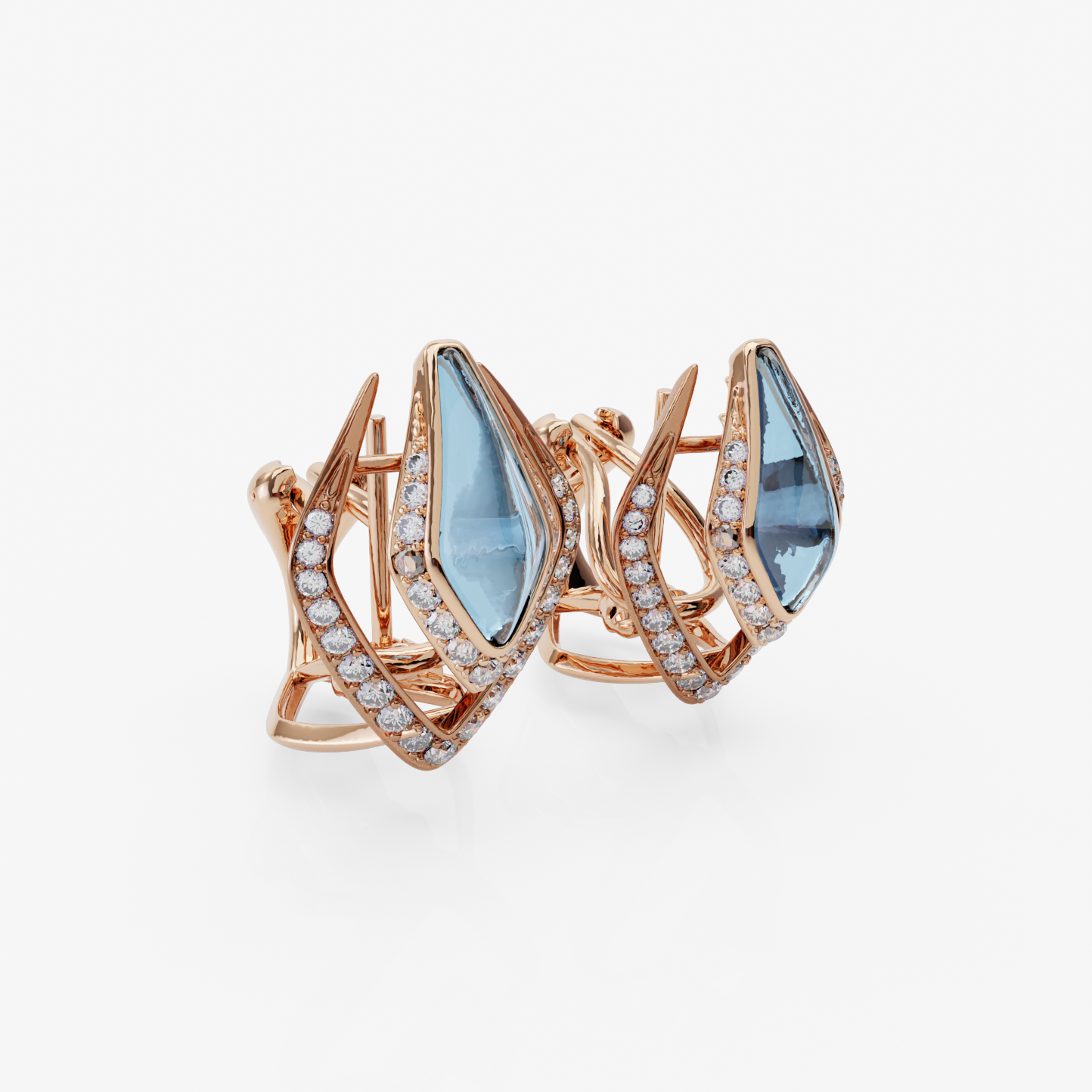 Blue Topaz & Diamond Earrings, Rose Gold