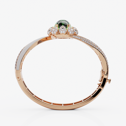 Green Amethyst, White Quartz & Diamond Bangle, Rose Gold