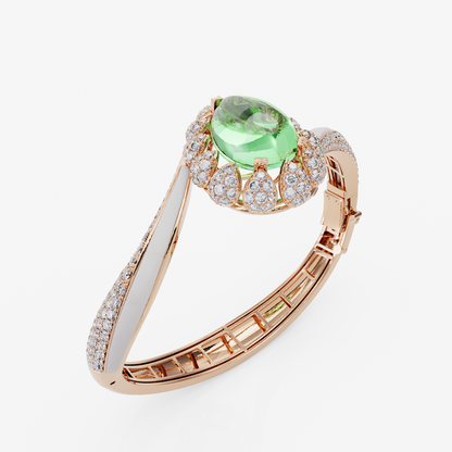 Green Amethyst, White Quartz & Diamond Bangle, Rose Gold