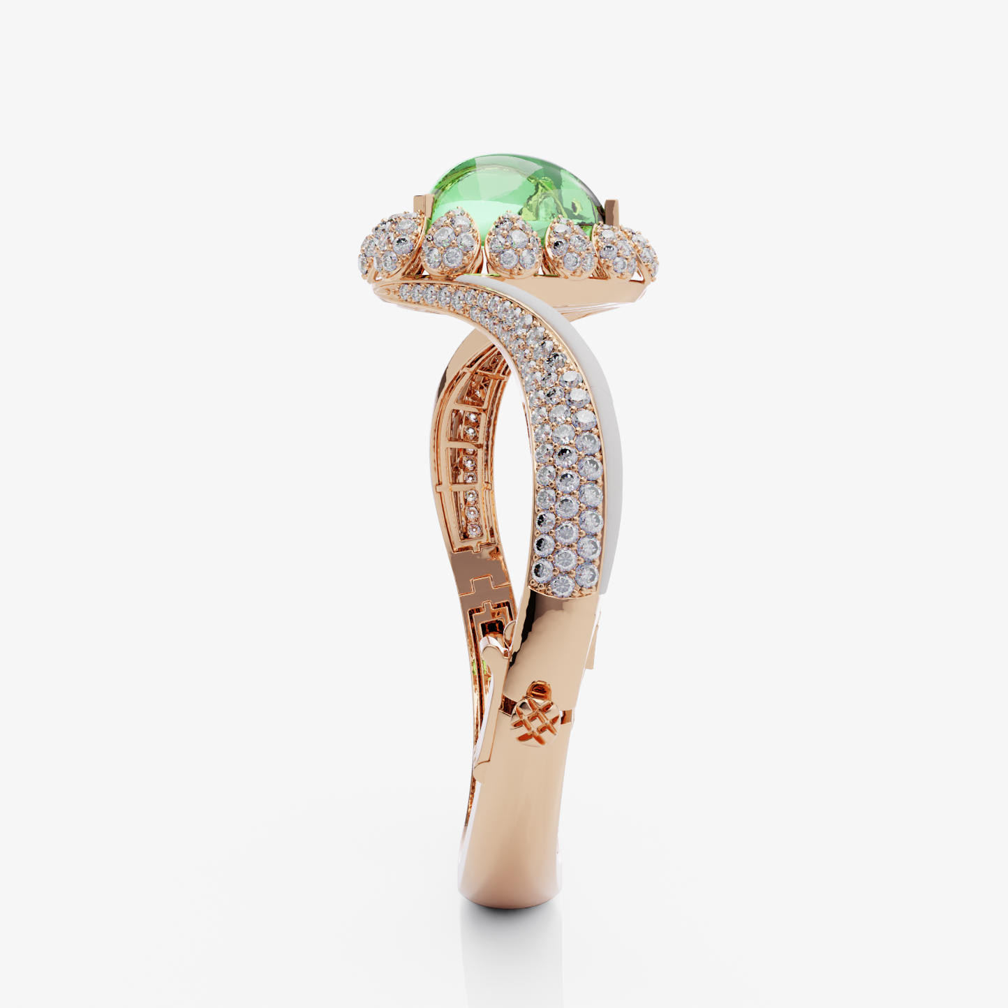 Green Amethyst, White Quartz & Diamond Bangle, Rose Gold