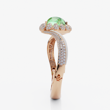 Green Amethyst, White Quartz & Diamond Bangle, Rose Gold