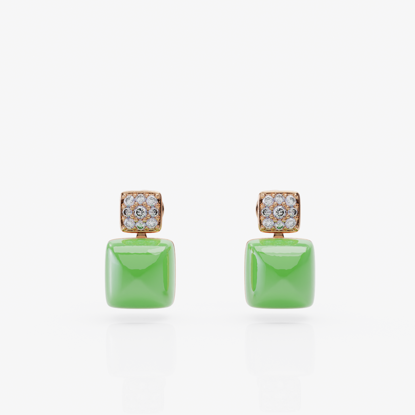 Green Chalcedony & Diamond Earrings, Rose Gold