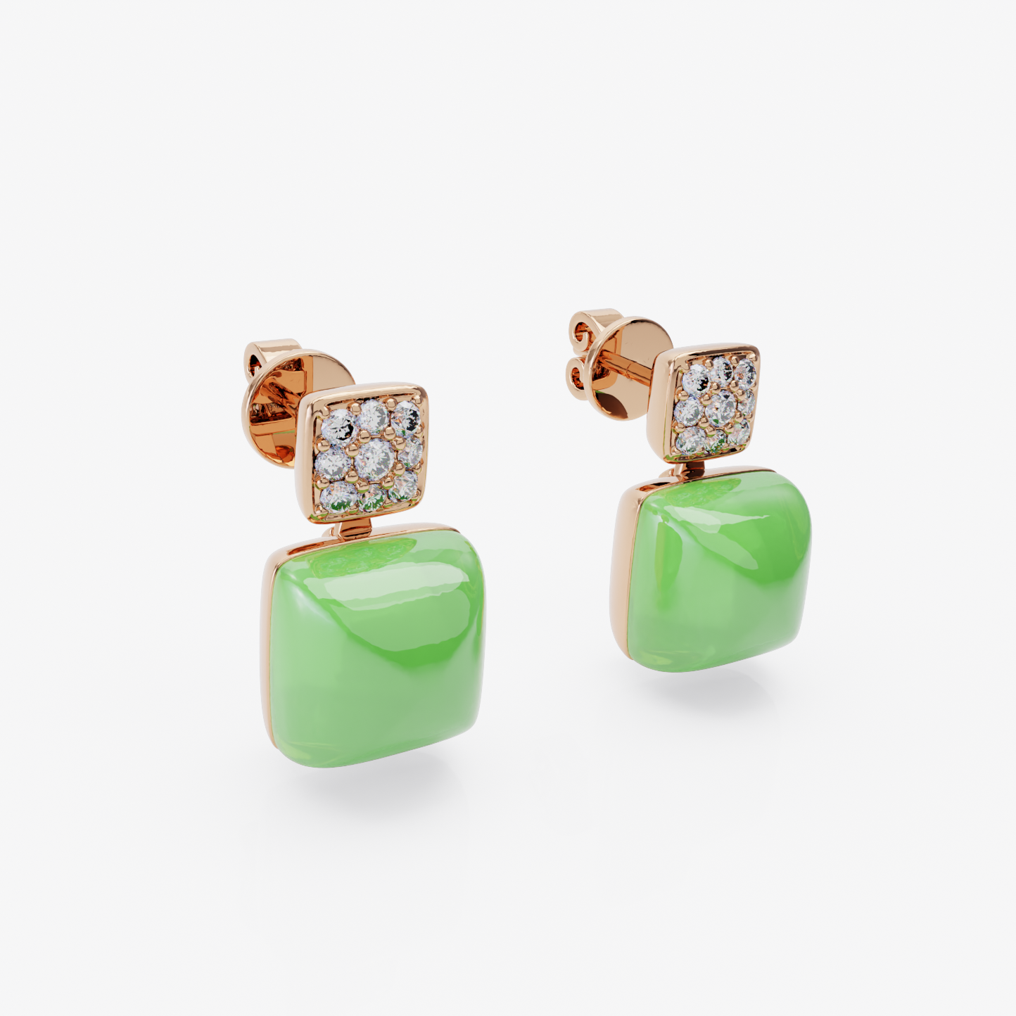 Green Chalcedony & Diamond Earrings, Rose Gold