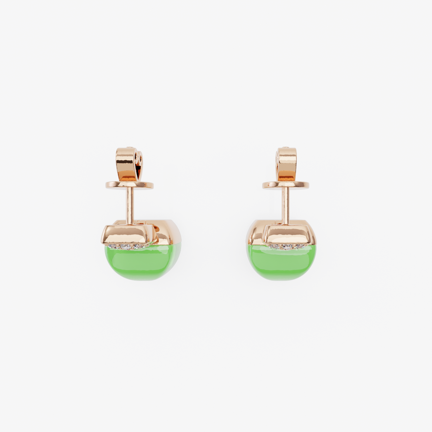 Green Chalcedony & Diamond Earrings, Rose Gold