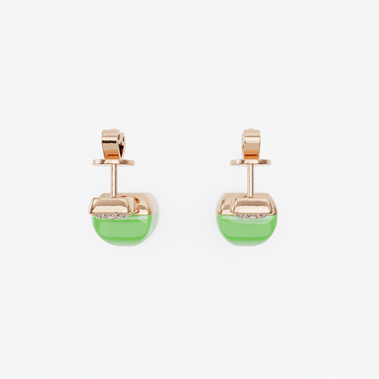 Green Chalcedony & Diamond Earrings, Rose Gold