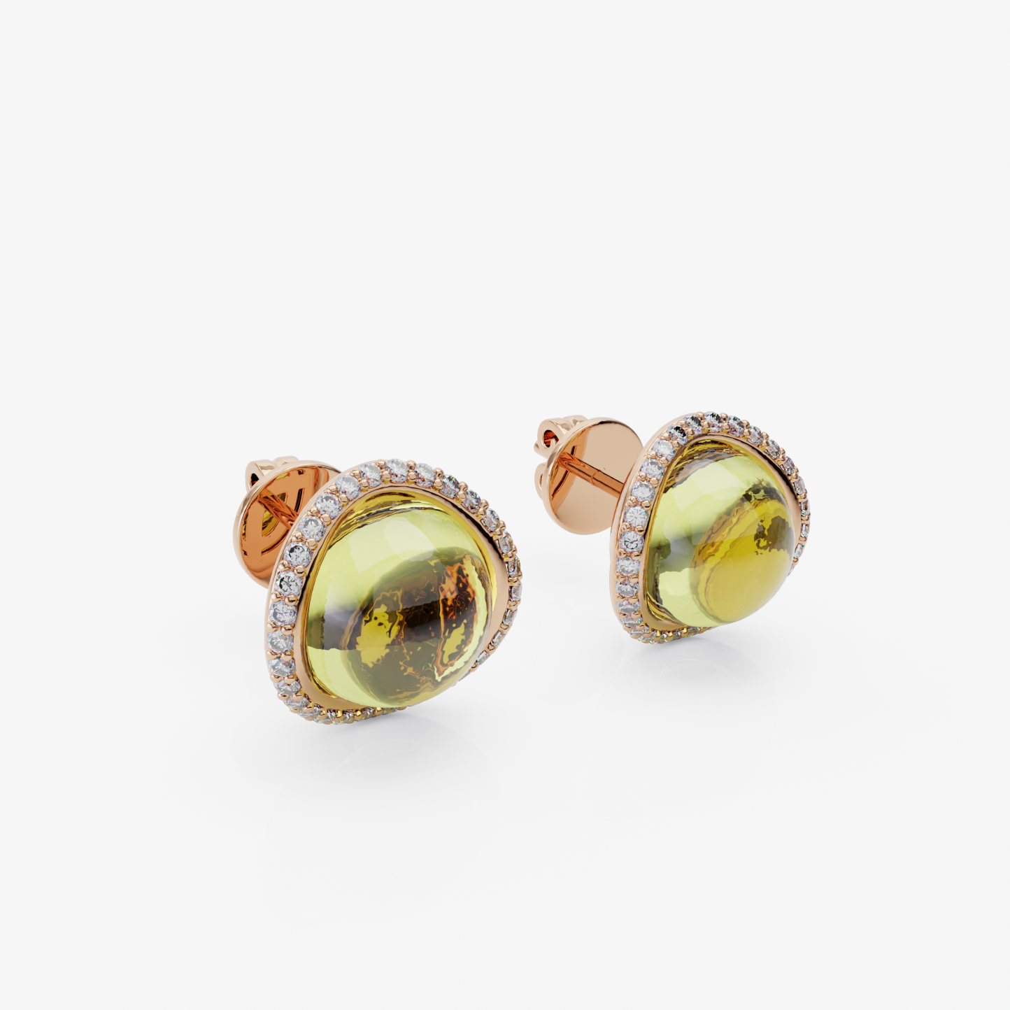 Lemon Quartz & Diamond Earrings, Rose Gold