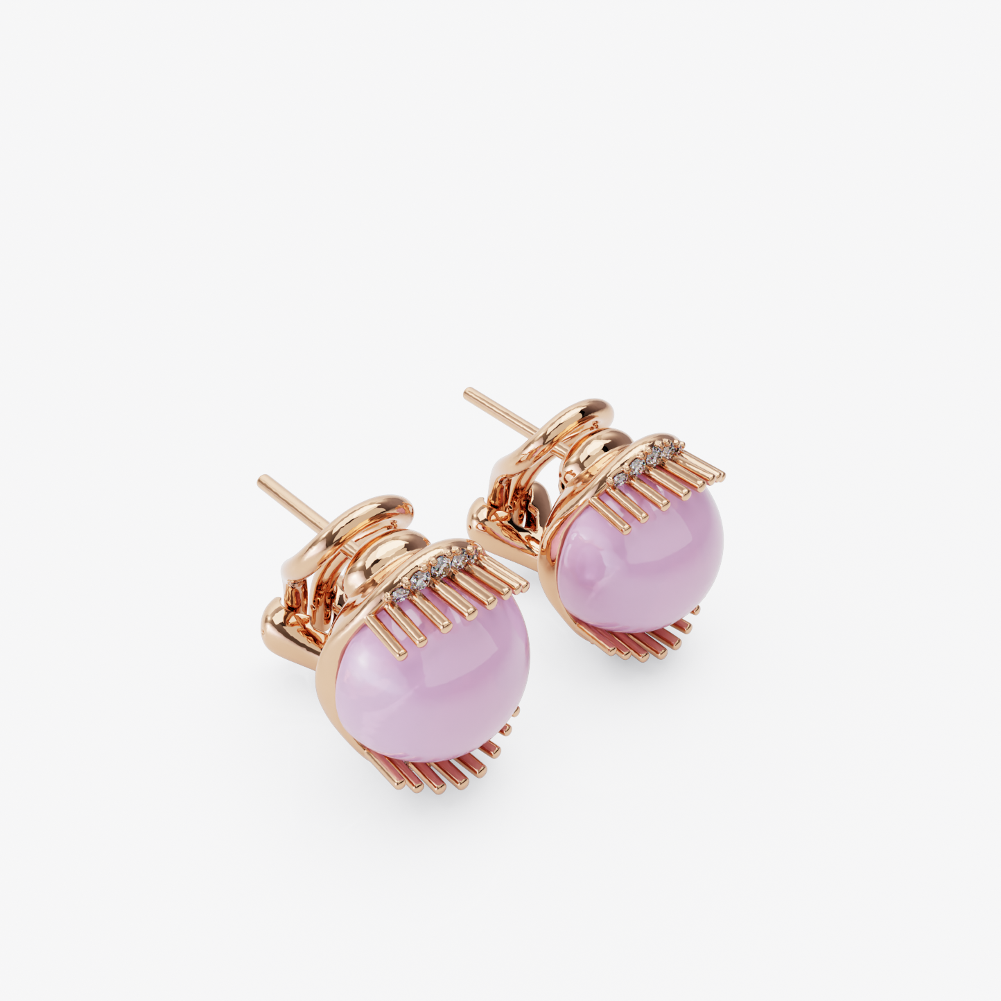 Pink Chalcedony & Diamond Earrings, Rose Gold