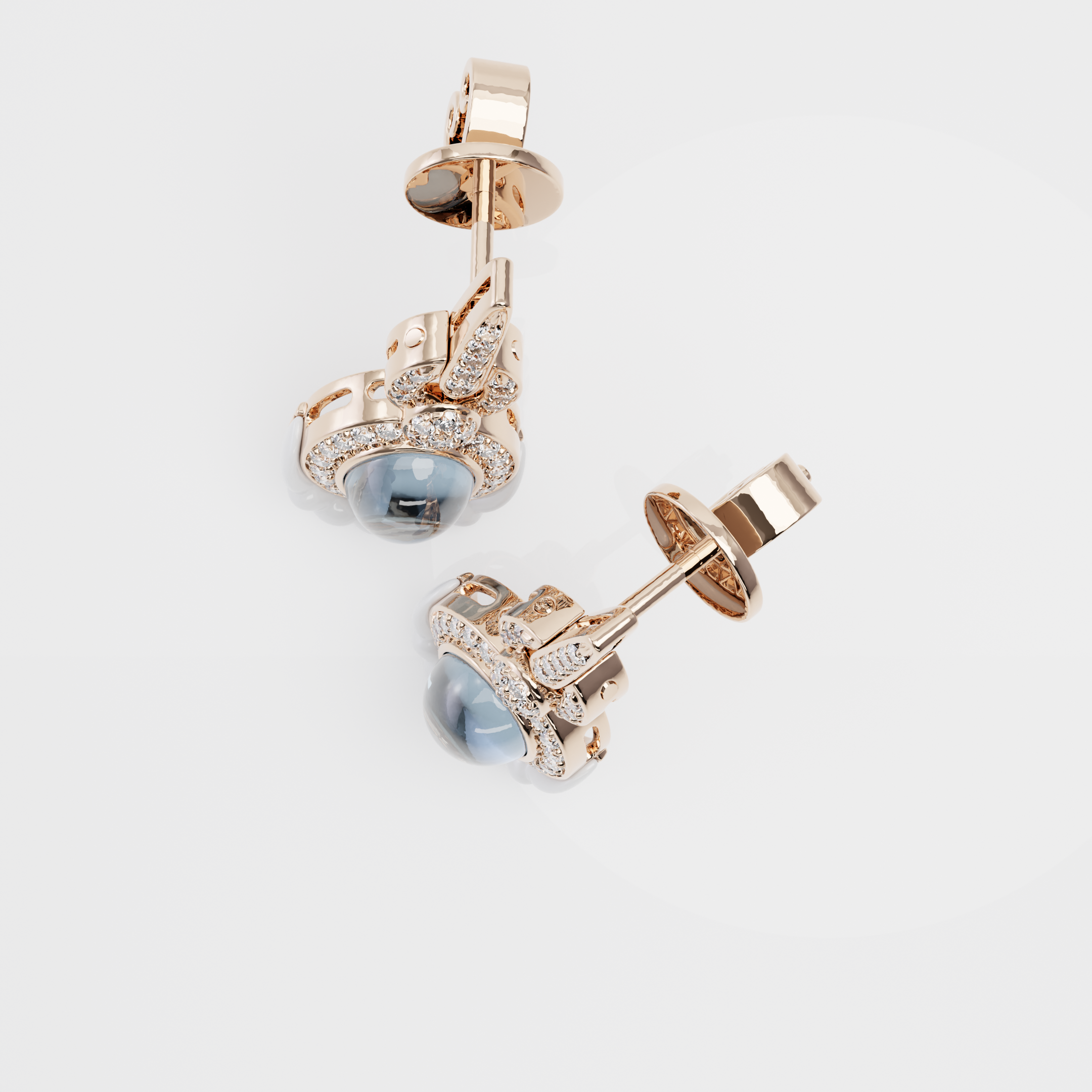 Blue Topaz, Dubret & Diamond Earrings, Rose Gold