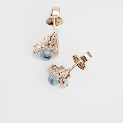 Blue Topaz, Dubret & Diamond Earrings, Rose Gold