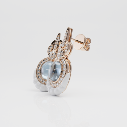 Blue Topaz, Dubret & Diamond Earrings, Rose Gold