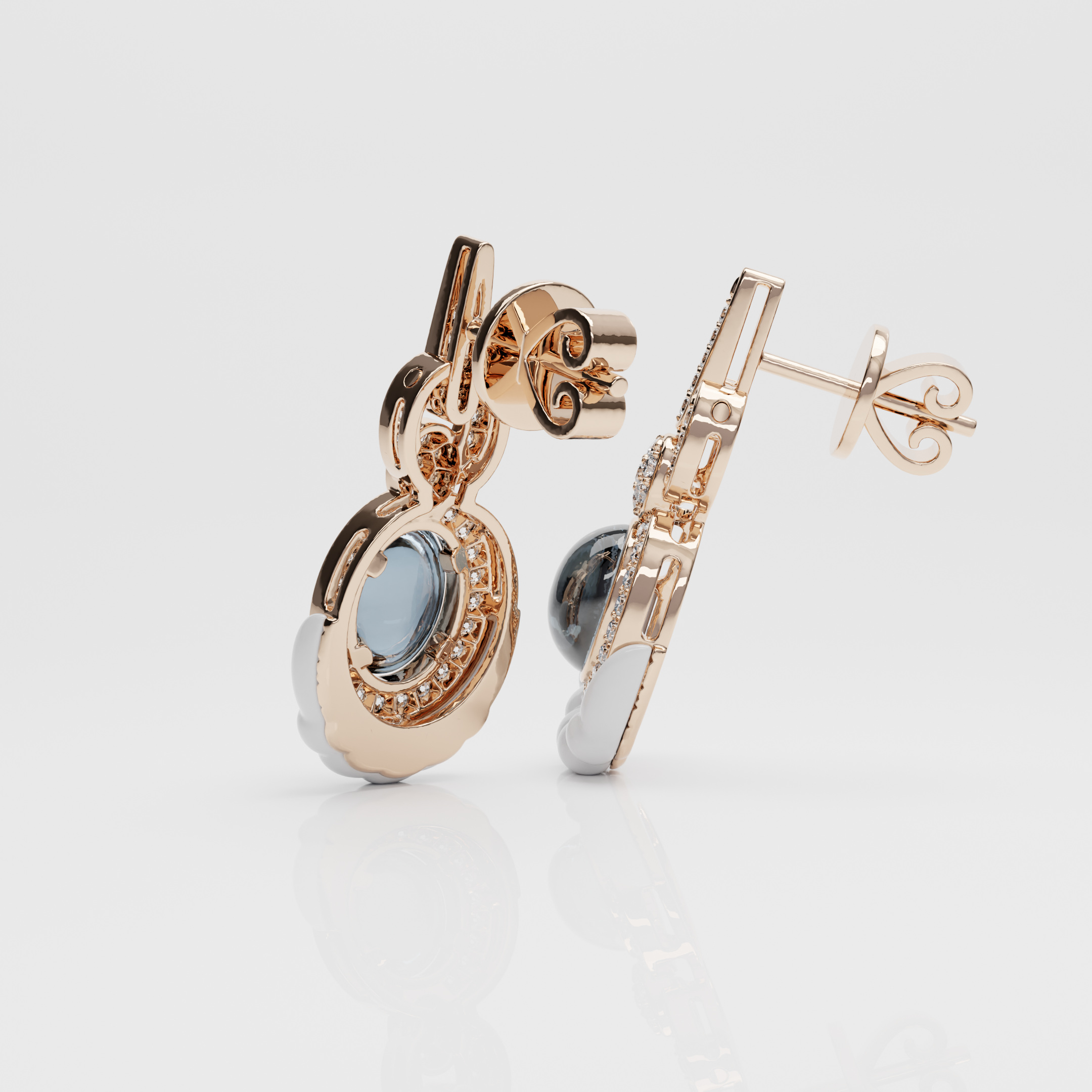 Blue Topaz, Dubret & Diamond Earrings, Rose Gold