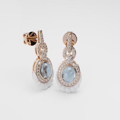 Blue Topaz, Dubret & Diamond Earrings, Rose Gold