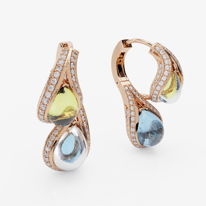 Lemon Quartz, Blue Topaz & Diamond Earrings, Rose Gold