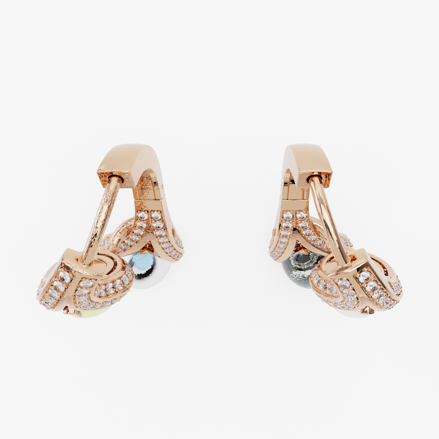 Lemon Quartz, Blue Topaz & Diamond Earrings, Rose Gold