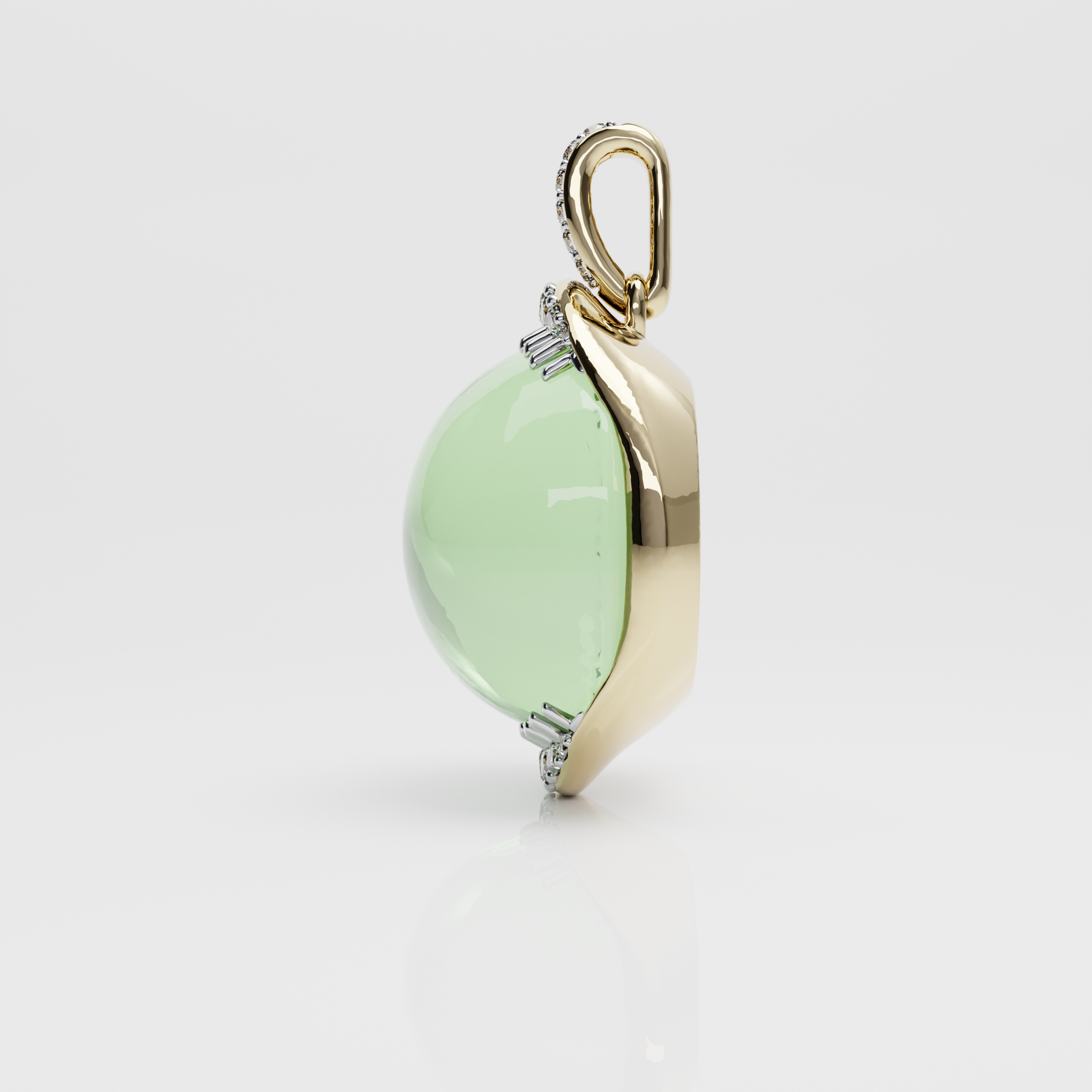 Green Chalcedony & Diamond Pendant, Yellow Gold