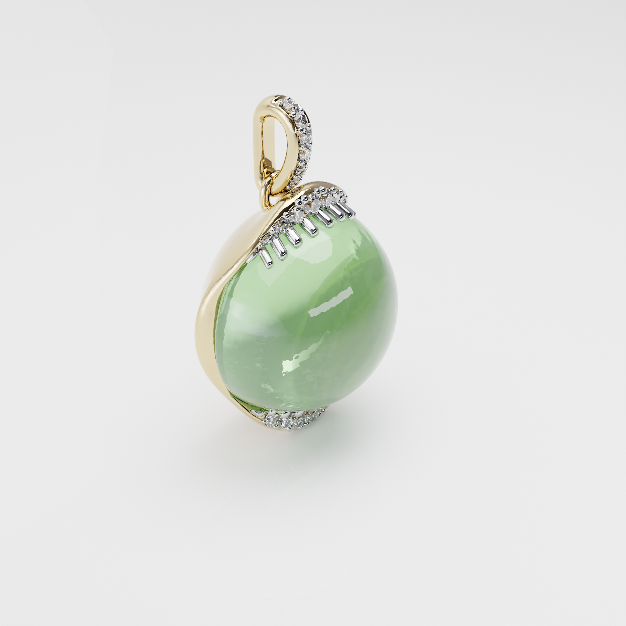 Green Chalcedony & Diamond Pendant, Yellow Gold