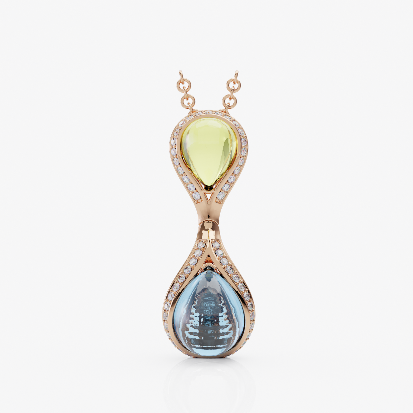 Double Gemstone Pendant with Diamonds, Rose Gold