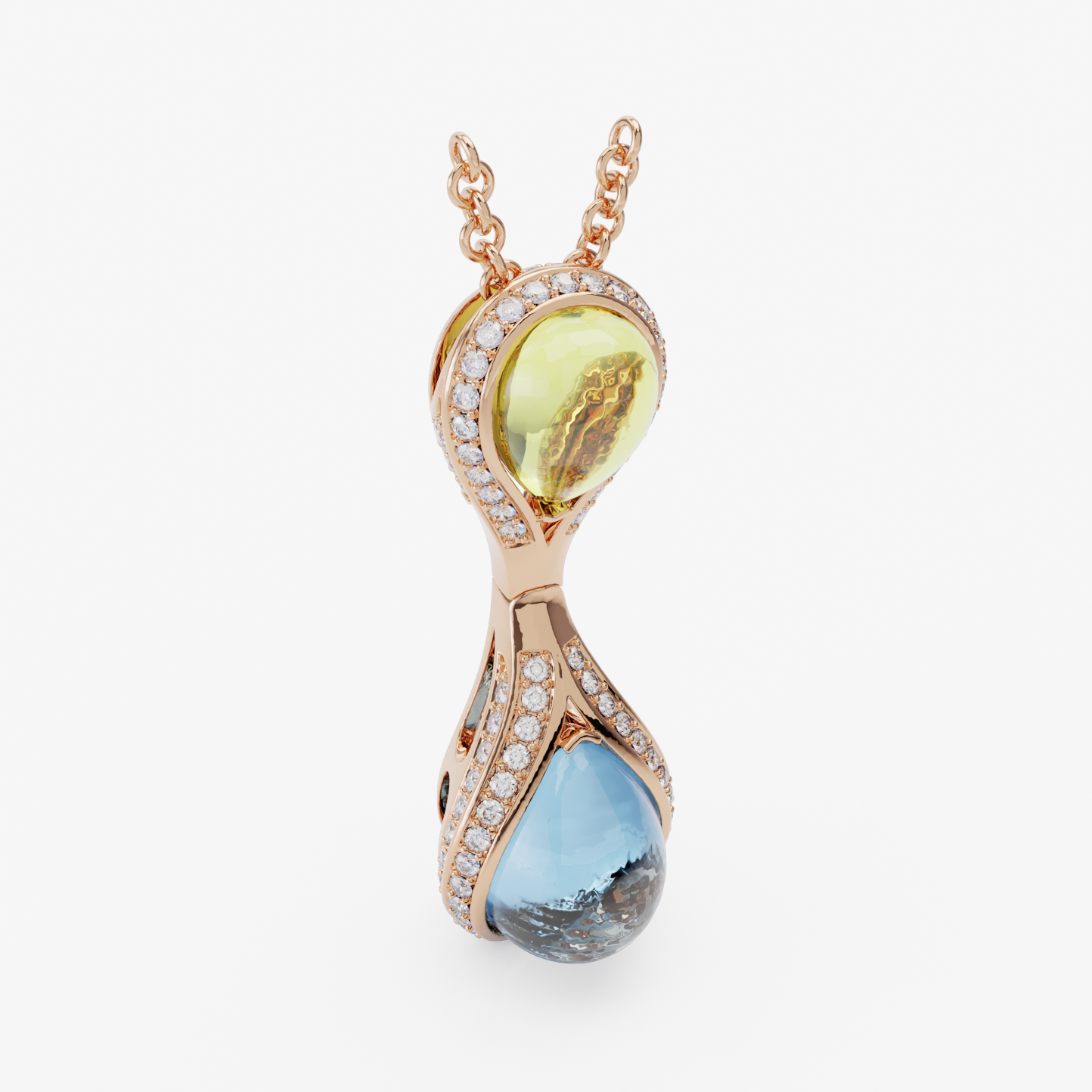 Double Gemstone Pendant with Diamonds, Rose Gold