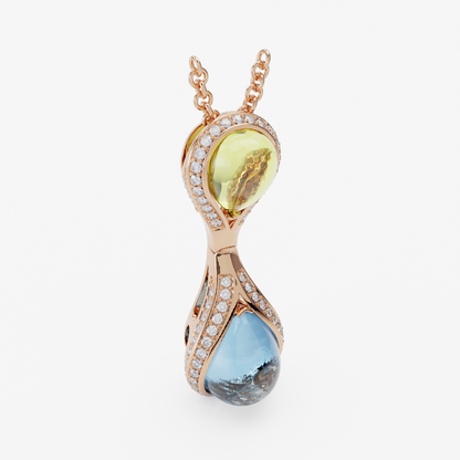 Double Gemstone Pendant with Diamonds, Rose Gold