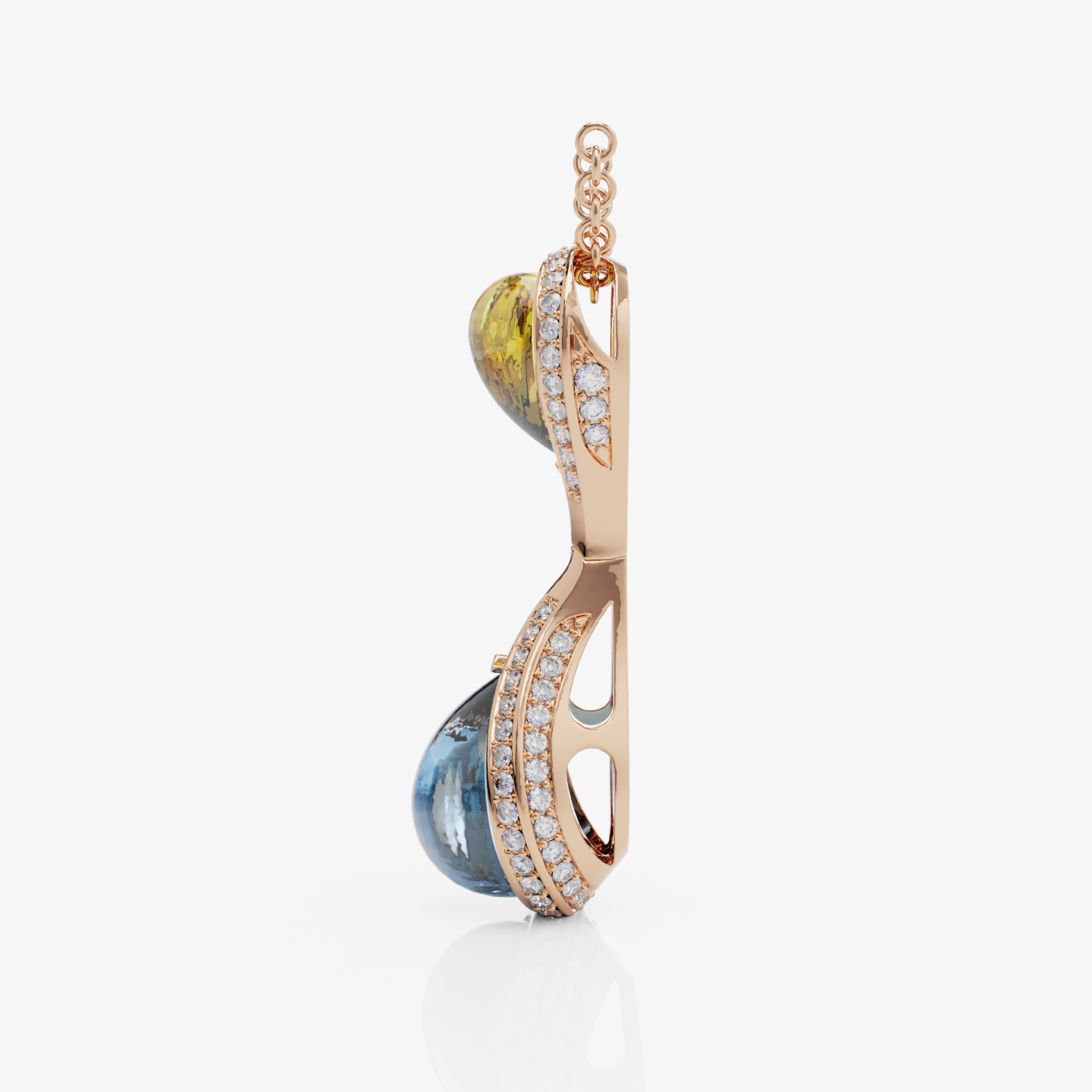 Double Gemstone Pendant with Diamonds, Rose Gold