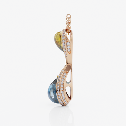 Double Gemstone Pendant with Diamonds, Rose Gold