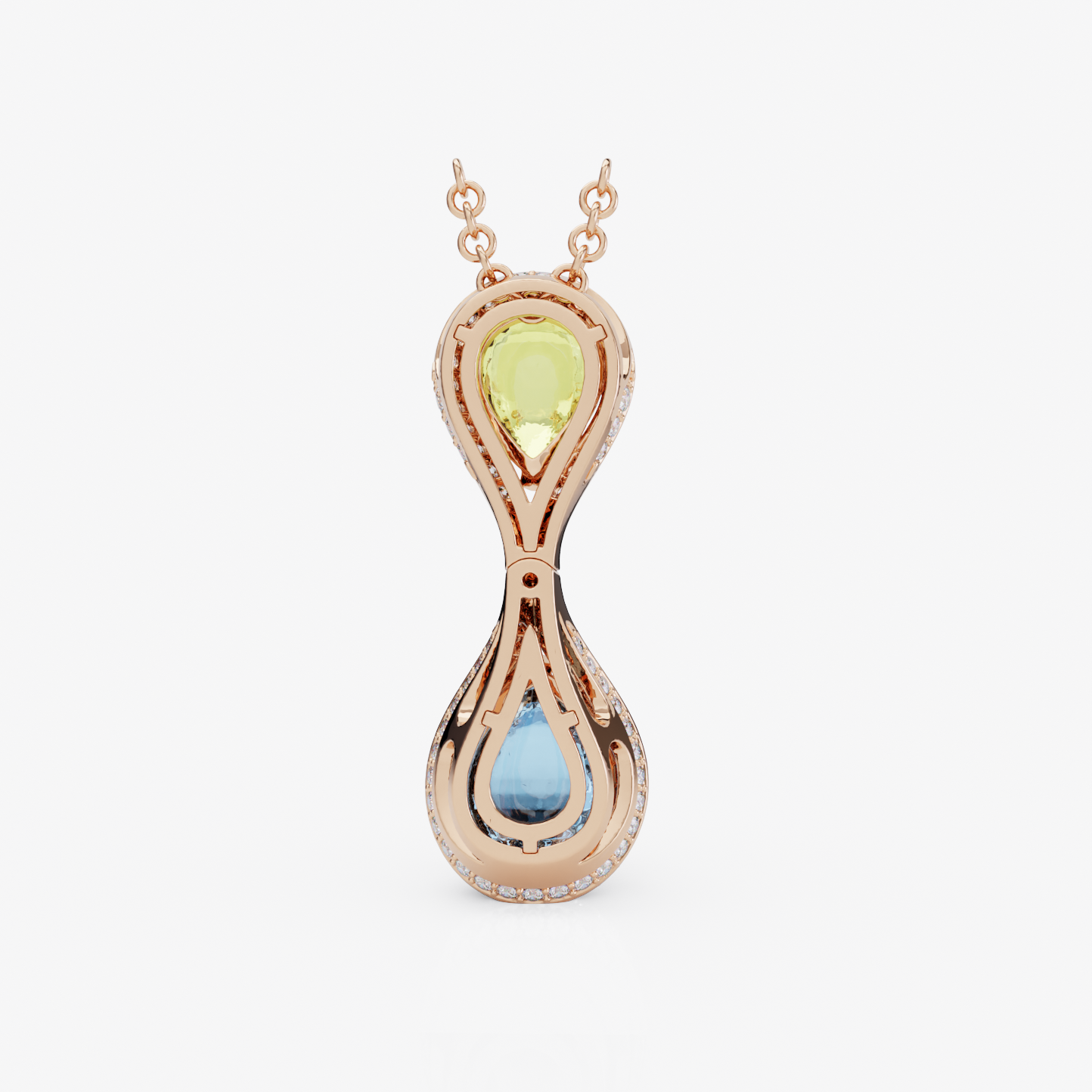 Double Gemstone Pendant with Diamonds, Rose Gold