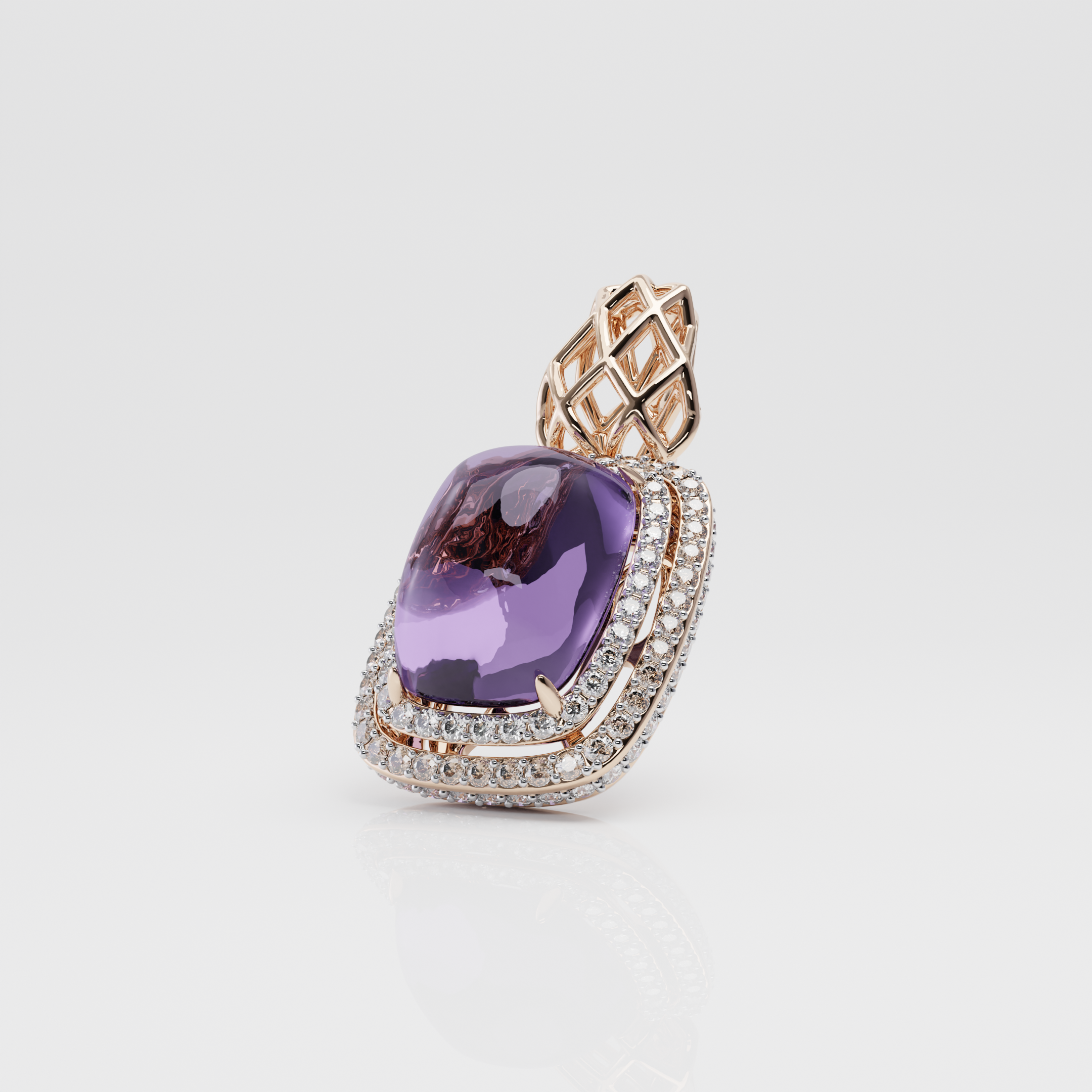 Amethyst & Diamond Pendant, Rose Gold - 2