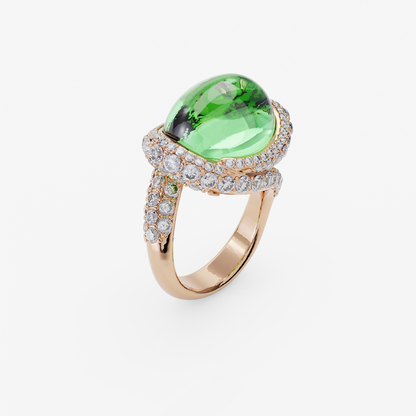 Green Topaz & Diamond Ring, Rose Gold - 2