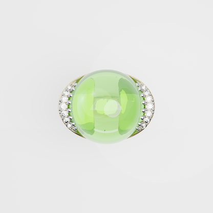 Green Calcedony & Diamond Ring, Yellow Gold