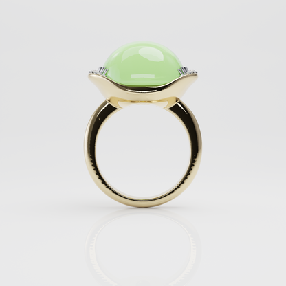 Green Calcedony & Diamond Ring, Yellow Gold