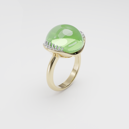 Green Calcedony & Diamond Ring, Yellow Gold